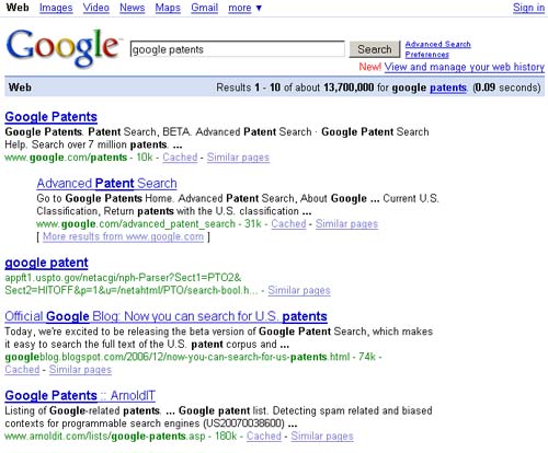 'Google patents' search engine results